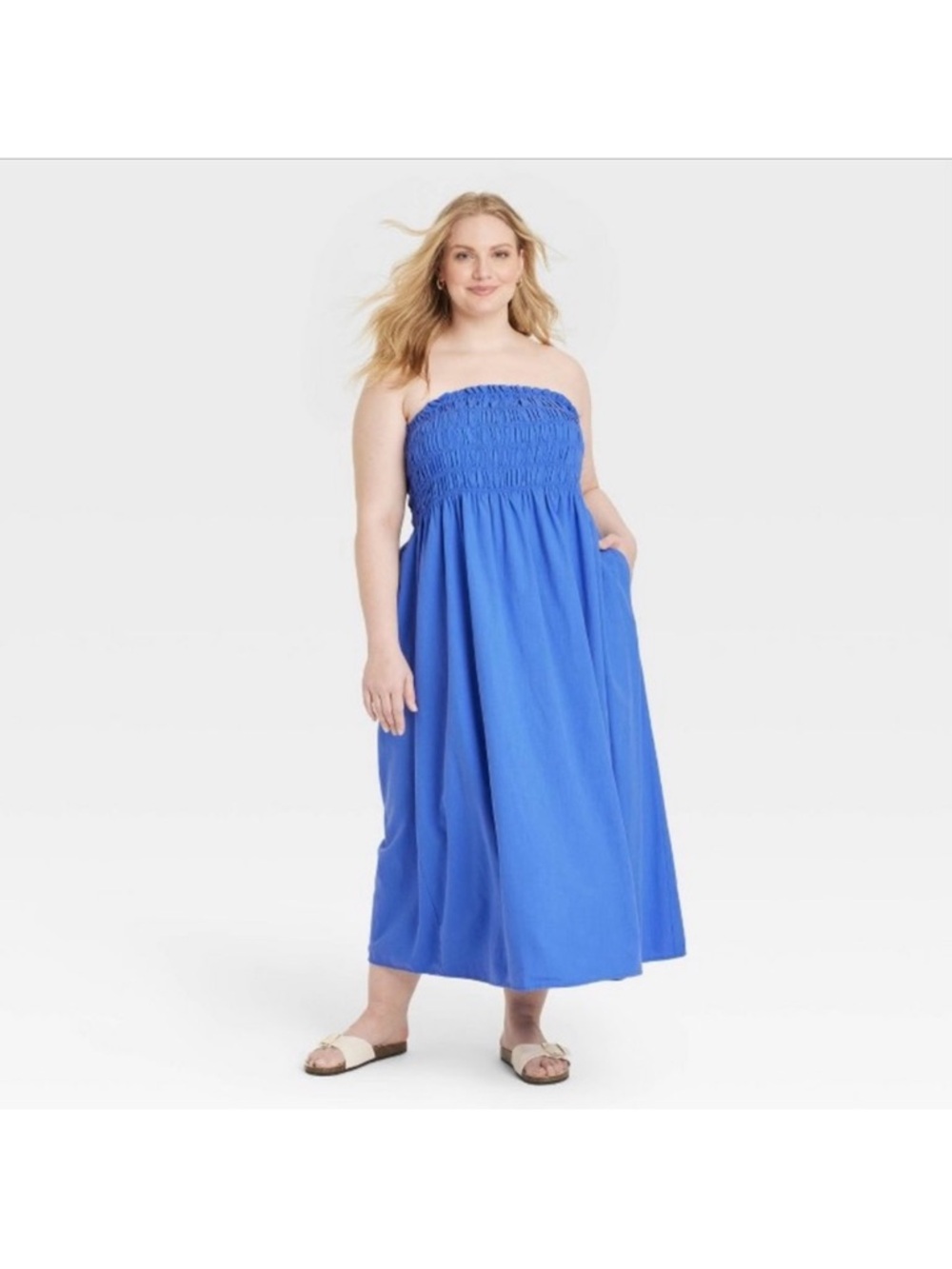 Universal Thread Blue Smocked Strapless Midi Dress
